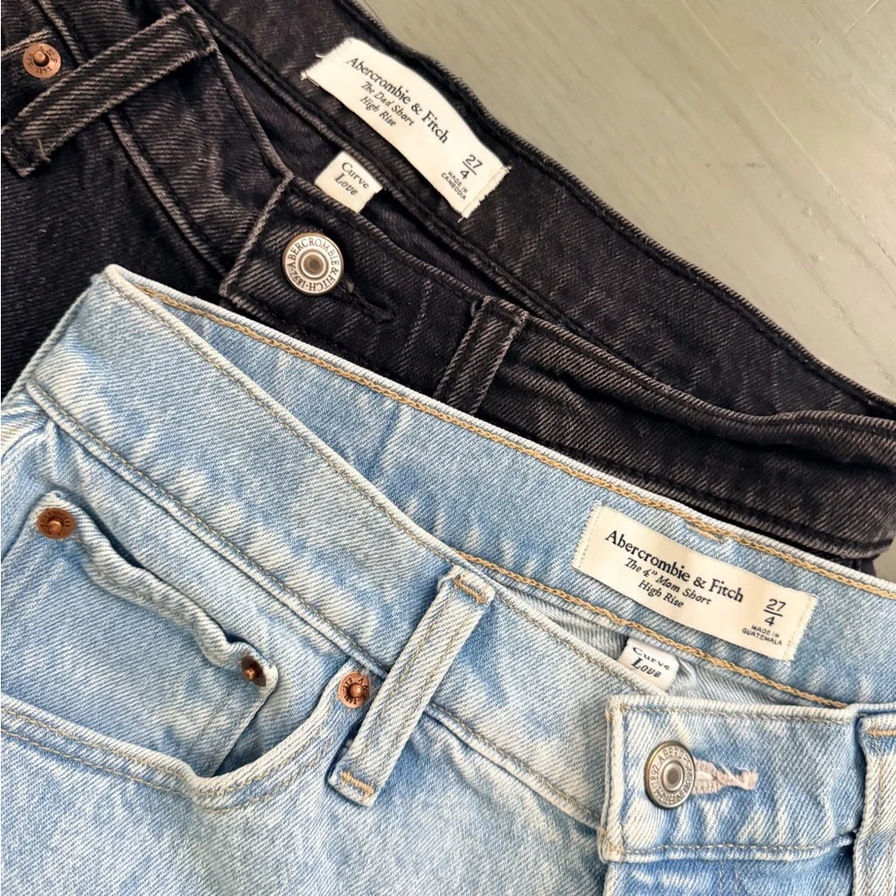 Abercrombie & Fitch Black and Light Blue Jean Shorts - Picture 3 of 9